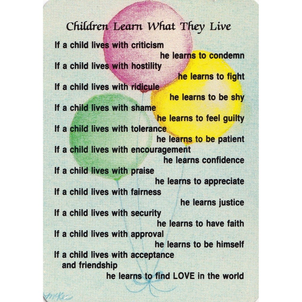 Vintage J-MAR Children Learn What They Live Wallet Card Retro Inspirational